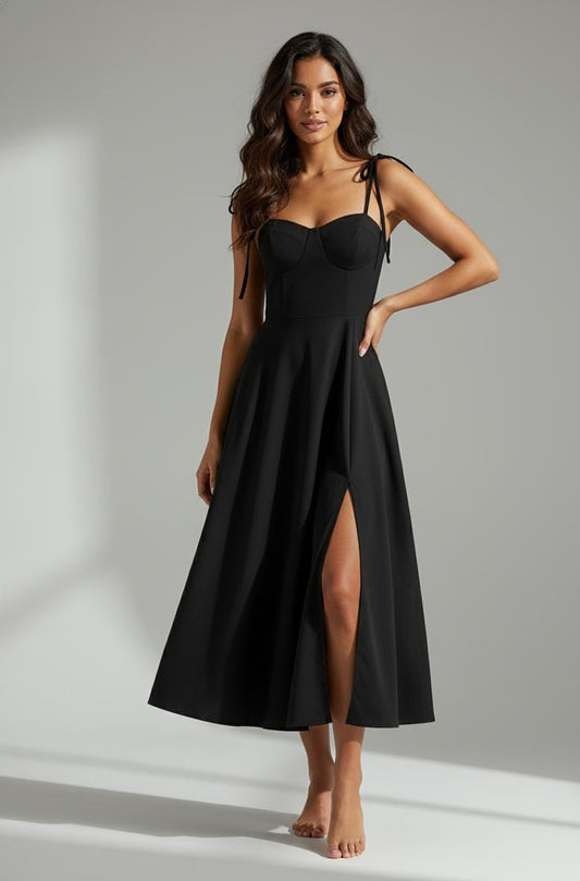 Vestido midi negro de tirantes