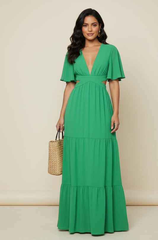 Vestido maxi verde  con mangas