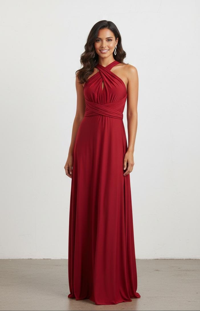 Vestido maxi Multi Forma Rojo, elegante ajustable sin mangas