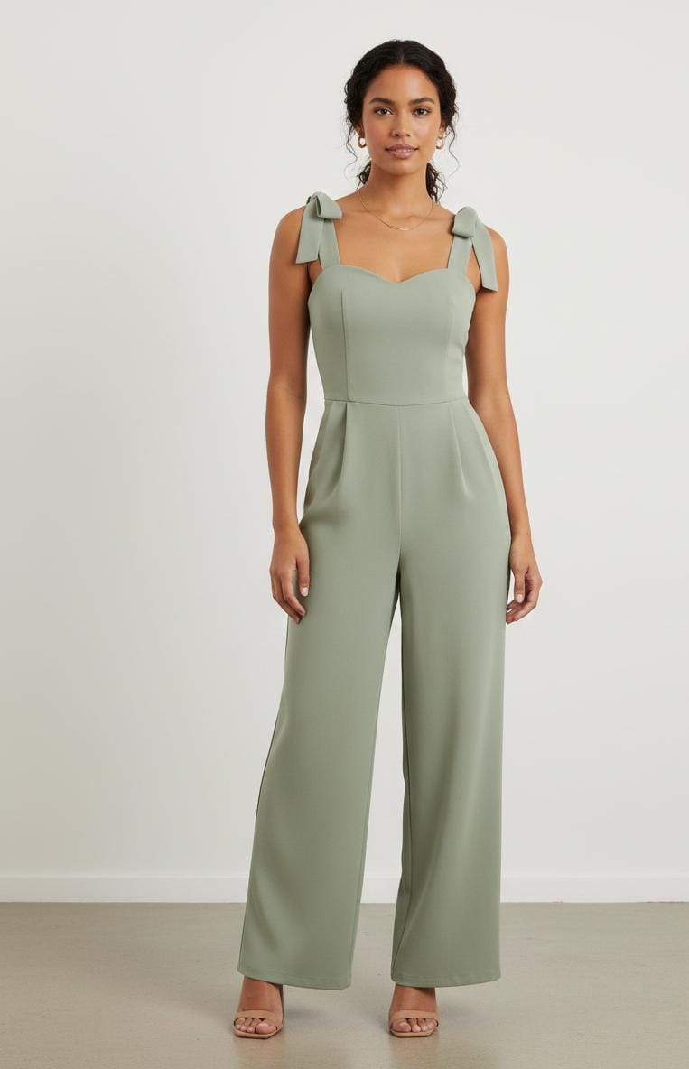 Jumpsui verde de tirantes de lazo