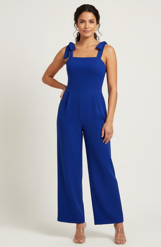 Jumpsuit azul de tirantes de lazo