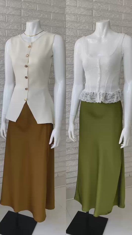 Falda maxi satinada para mujer elegante en tendencia